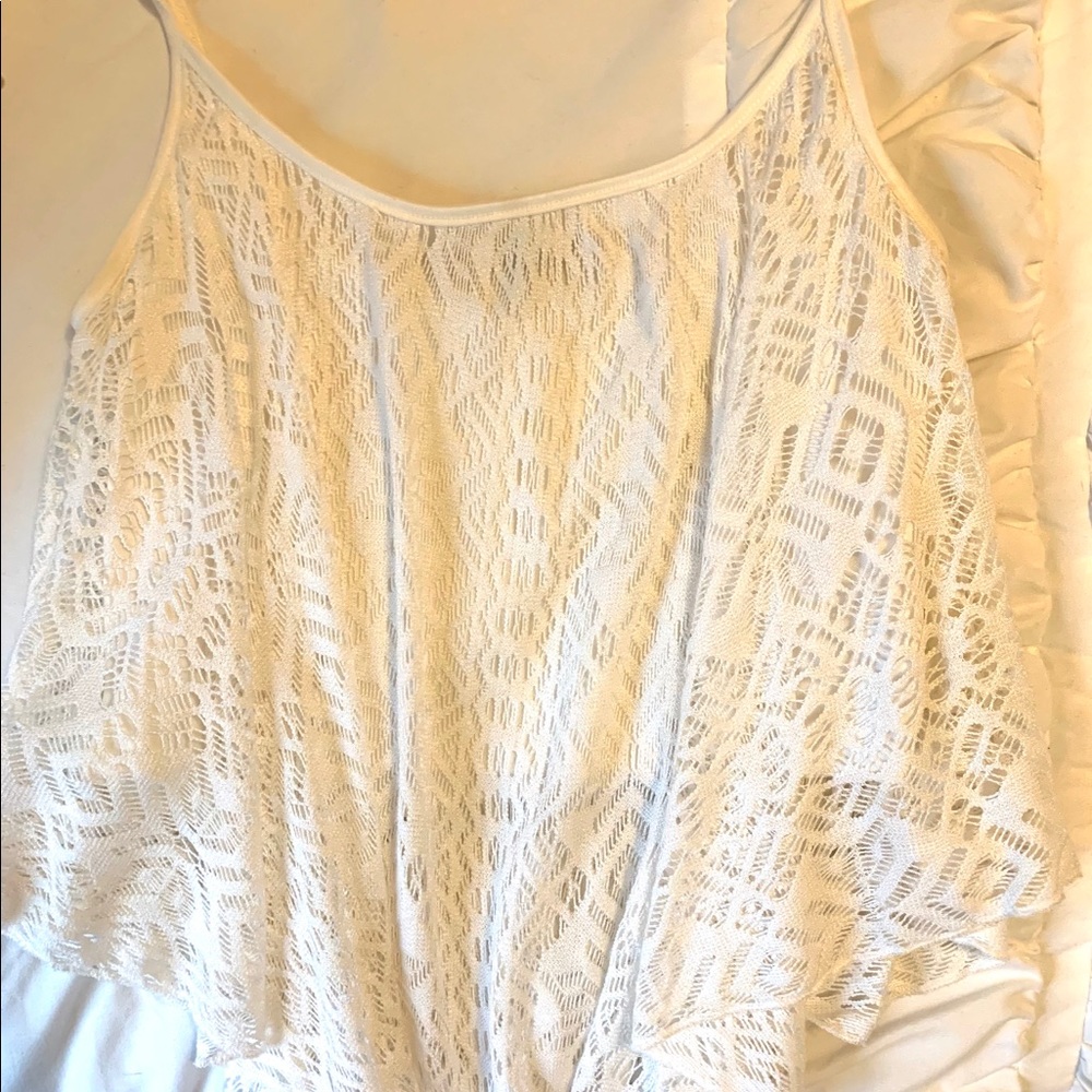 White flow lace tan top